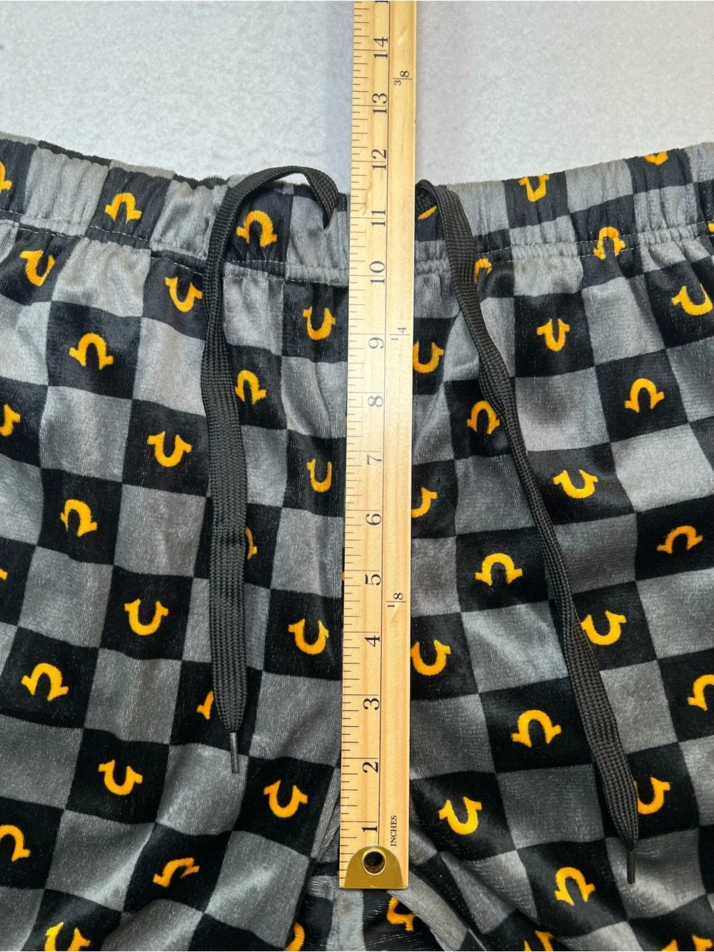 True Religion Men's Checkered Yellow Horseshoe Pajama Pants,Black/Gray, Small